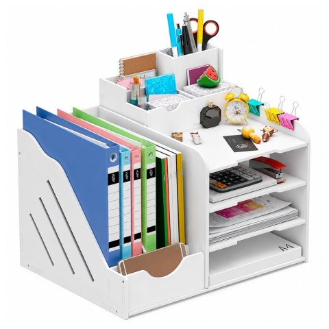 LEAN Toys Organizer Przybornik Na Biurko Drewniany Na Segregatory Dokumenty Biały