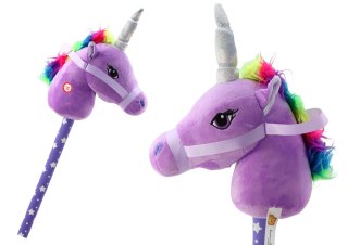 LEAN Toys Pluszowa Głowa Jednorożca Na Kiju Hobby Horse Jednorożec Fioletowy Dźwięki