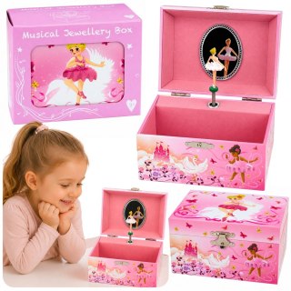 LEAN Toys Pozytywka Kuferek Na Biżuterię Dla Dzieci Nakręcany Z Lusterkiem Różowy