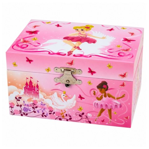 LEAN Toys Pozytywka Kuferek Na Biżuterię Dla Dzieci Nakręcany Z Lusterkiem Różowy