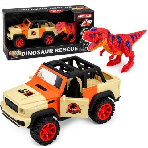LEAN Toys Samochód Terenowy Z Dinozaurem T-Rex Światła Dźwięki Otwierane Drzwi