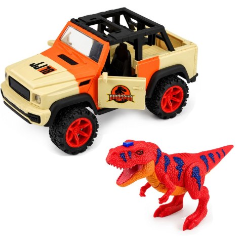 LEAN Toys Samochód Terenowy Z Dinozaurem T-Rex Światła Dźwięki Otwierane Drzwi