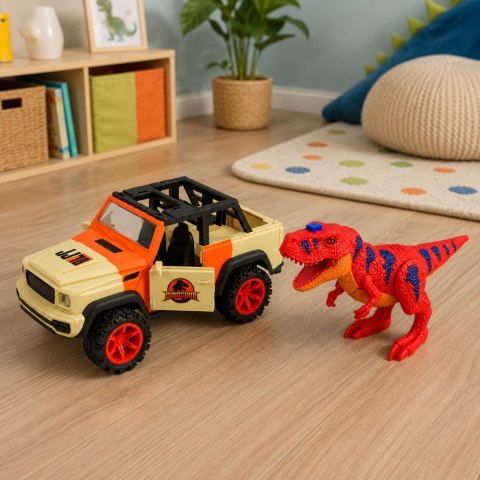 LEAN Toys Samochód Terenowy Z Dinozaurem T-Rex Światła Dźwięki Otwierane Drzwi