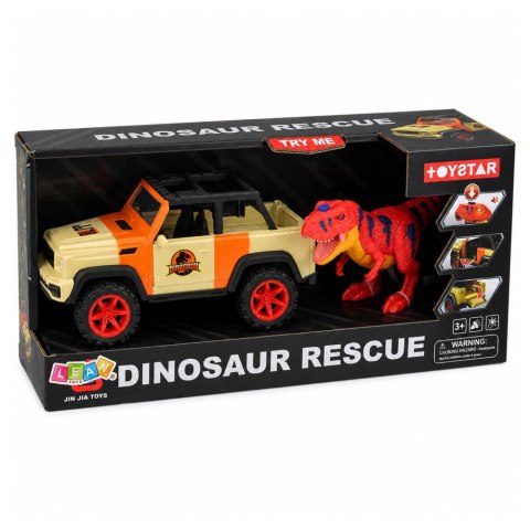 LEAN Toys Samochód Terenowy Z Dinozaurem T-Rex Światła Dźwięki Otwierane Drzwi