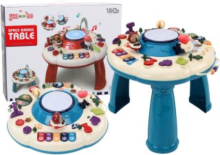 LEAN Toys Stolik Panel Edukacyjny Interaktywny Pianinko Bębenek Niebieski