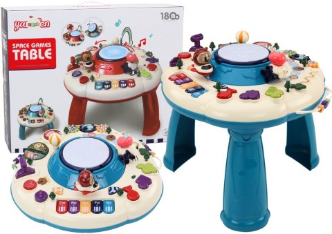 LEAN Toys Stolik Panel Edukacyjny Interaktywny Pianinko Bębenek Niebieski