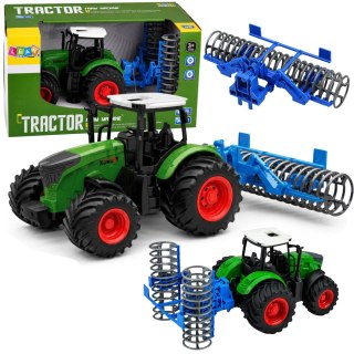 LEAN Toys Traktor Rolniczy Farmerski Gospodarski z Wałem Uprawowym Zielony 1:24