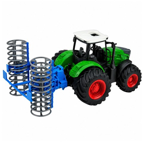 LEAN Toys Traktor Rolniczy Farmerski Gospodarski z Wałem Uprawowym Zielony 1:24