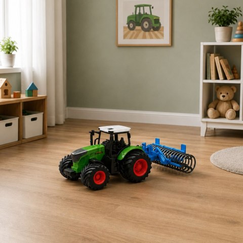 LEAN Toys Traktor Rolniczy Farmerski Gospodarski z Wałem Uprawowym Zielony 1:24