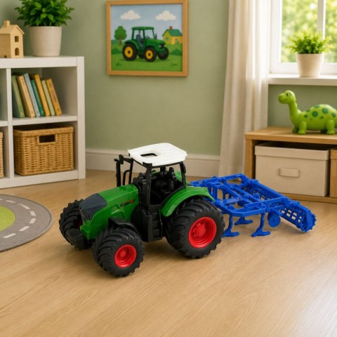 LEAN Toys Traktor Rolniczy Farmerski Z Kultywatorem Agregat Uprawowy Zielony 1:24