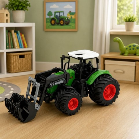 LEAN Toys Traktor Rolniczy Farmerski Z Ładowaczem Czołowym Gumowe Koła Zielony 1:24