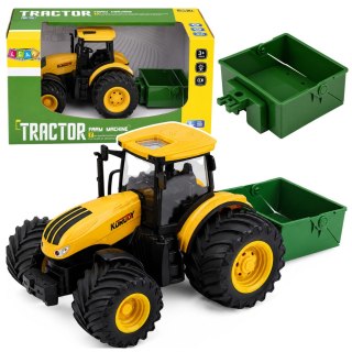 LEAN Toys Traktor Rolniczy Farmerski Z Rozsiewaczem Nawozu Światła Dźwięk Żółty 1:24