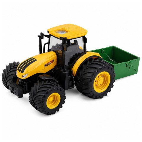 LEAN Toys Traktor Rolniczy Farmerski Z Rozsiewaczem Nawozu Światła Dźwięk Żółty 1:24