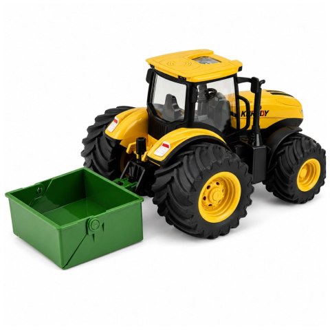 LEAN Toys Traktor Rolniczy Farmerski Z Rozsiewaczem Nawozu Światła Dźwięk Żółty 1:24