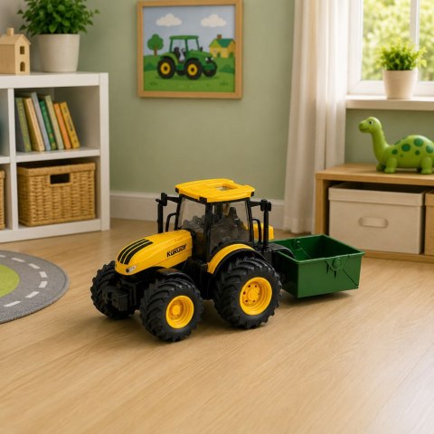 LEAN Toys Traktor Rolniczy Farmerski Z Rozsiewaczem Nawozu Światła Dźwięk Żółty 1:24
