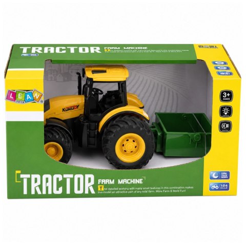 LEAN Toys Traktor Rolniczy Farmerski Z Rozsiewaczem Nawozu Światła Dźwięk Żółty 1:24