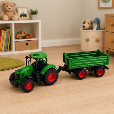 LEAN Toys Traktor Rolniczy Farmerski z Przyczepą Wywrotką Gumowe Koła Zielony 1:24