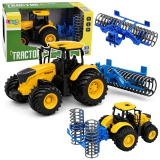 LEAN Toys Traktor Rolniczy Farmerski z Wałem Uprawowym Światła Dźwięki Żółty 1:24