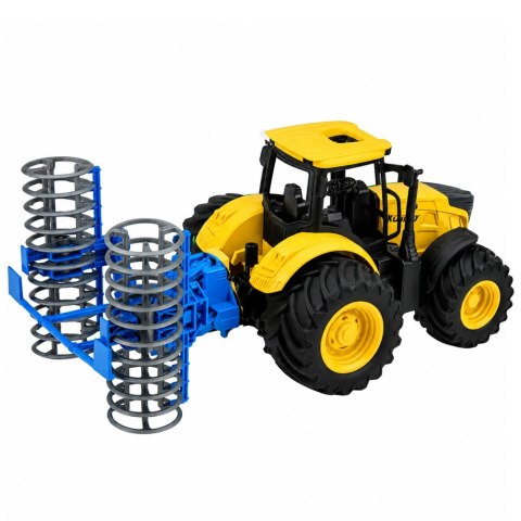 LEAN Toys Traktor Rolniczy Farmerski z Wałem Uprawowym Światła Dźwięki Żółty 1:24