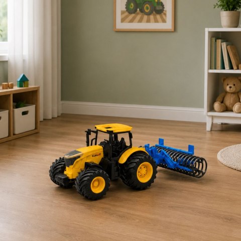 LEAN Toys Traktor Rolniczy Farmerski z Wałem Uprawowym Światła Dźwięki Żółty 1:24