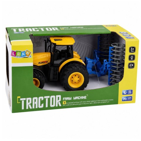 LEAN Toys Traktor Rolniczy Farmerski z Wałem Uprawowym Światła Dźwięki Żółty 1:24