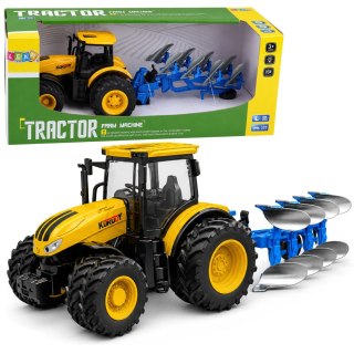 LEAN Toys Traktor Rolniczy Z Pługiem Wieloskibowym Światła Dźwięki Żółty 1:24