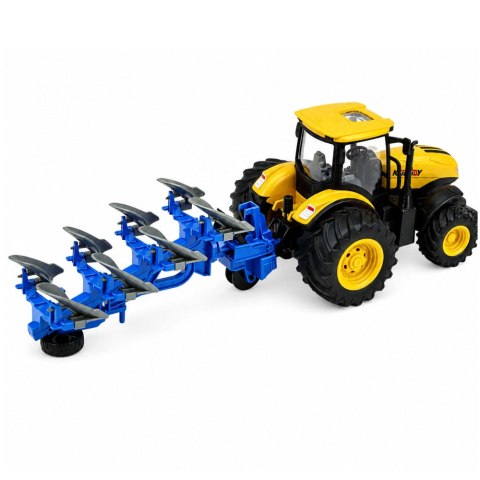 LEAN Toys Traktor Rolniczy Z Pługiem Wieloskibowym Światła Dźwięki Żółty 1:24