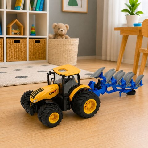LEAN Toys Traktor Rolniczy Z Pługiem Wieloskibowym Światła Dźwięki Żółty 1:24