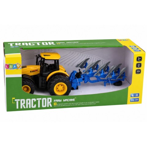LEAN Toys Traktor Rolniczy Z Pługiem Wieloskibowym Światła Dźwięki Żółty 1:24