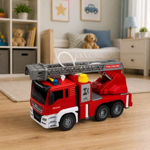 LEAN Toys Wóz Samochód Strażacki z Wysięgnikiem Funkcja Lania Wody Światła Dźwięki