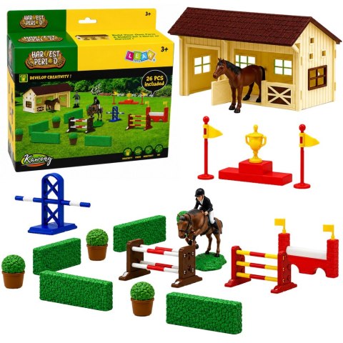 LEAN Toys Zestaw Farma Stadnina Koni Tor Przeszkód Stajnia Konie Figurki 26 el.