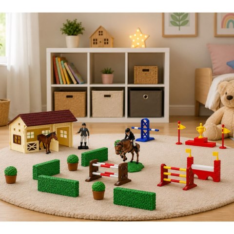 LEAN Toys Zestaw Farma Stadnina Koni Tor Przeszkód Stajnia Konie Figurki 26 el.