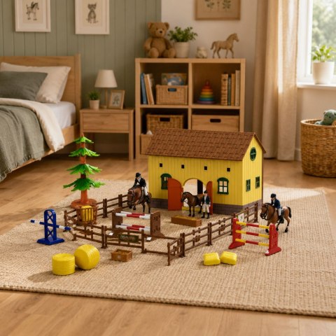 LEAN Toys Zestaw Farma Stajnia Dla Koni Skocznie Dla Koni Figurki Akcesoria 69 el.
