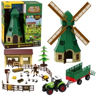 LEAN Toys Zestaw Farma Z Traktorem Wiatrak Stajnia Przyczepa Figurki Zwierzęta 45 el.