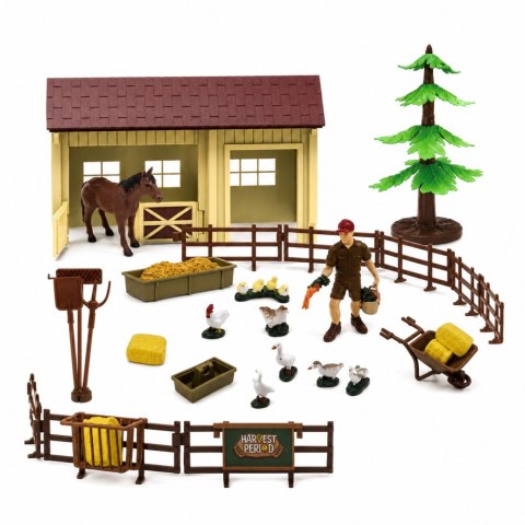 LEAN Toys Zestaw Farma Z Traktorem Wiatrak Stajnia Przyczepa Figurki Zwierzęta 45 el.