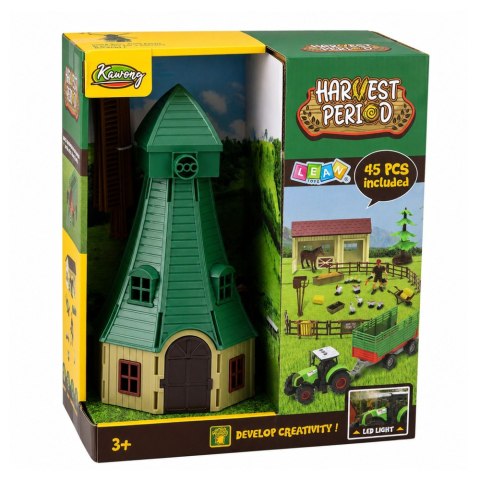 LEAN Toys Zestaw Farma Z Traktorem Wiatrak Stajnia Przyczepa Figurki Zwierzęta 45 el.