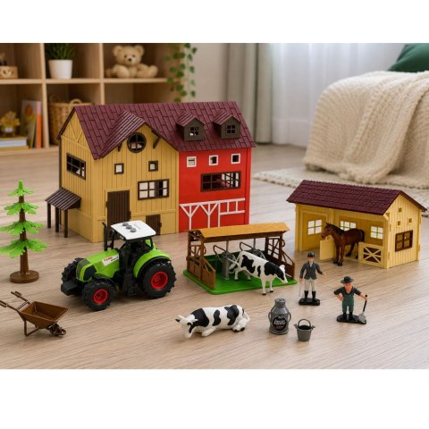LEAN Toys Zestaw Farma Z Traktorem i Stodołą Zwierzęta Figurki Akcesoria 37 el.