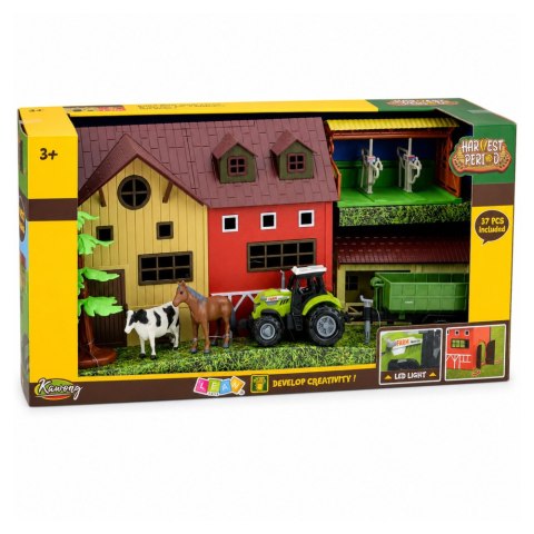 LEAN Toys Zestaw Farma Z Traktorem i Stodołą Zwierzęta Figurki Akcesoria 37 el.