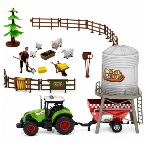 LEAN Toys Zestaw Farma z Traktorem Stajnia Silos Figurki Zwierzęta Narzędzia 49 el.