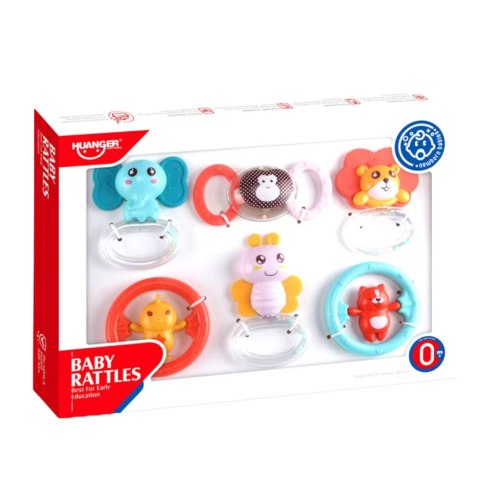 LEAN Toys Zestaw Gryzaków Grzechotek Dla Niemowlaka Zwierzątka 6 ele.