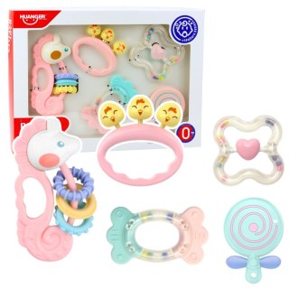 LEAN Toys Zestaw Gyzaków Grzechotek Sensorycznych Dla Niemowląt Różowe 5szt