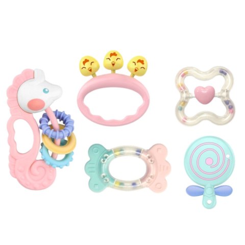 LEAN Toys Zestaw Gyzaków Grzechotek Sensorycznych Dla Niemowląt Różowe 5szt