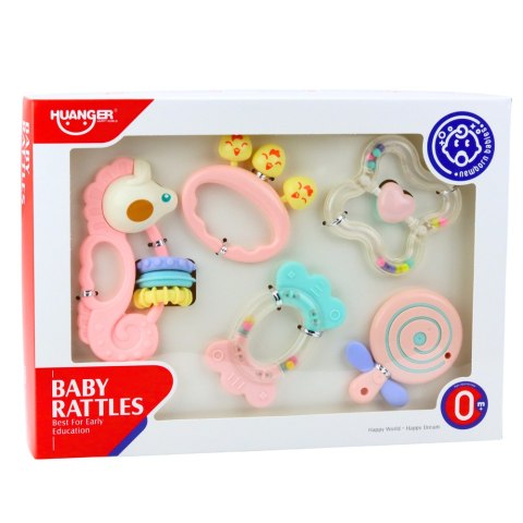 LEAN Toys Zestaw Gyzaków Grzechotek Sensorycznych Dla Niemowląt Różowe 5szt