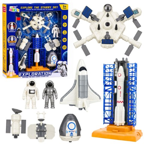 LEAN Toys Zestaw Kosmiczny Stacja Rakieta Wahadłowiec Satelity Kosmonauci Światła
