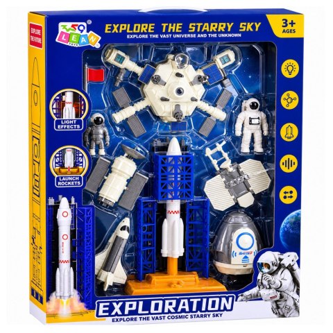 LEAN Toys Zestaw Kosmiczny Stacja Rakieta Wahadłowiec Satelity Kosmonauci Światła