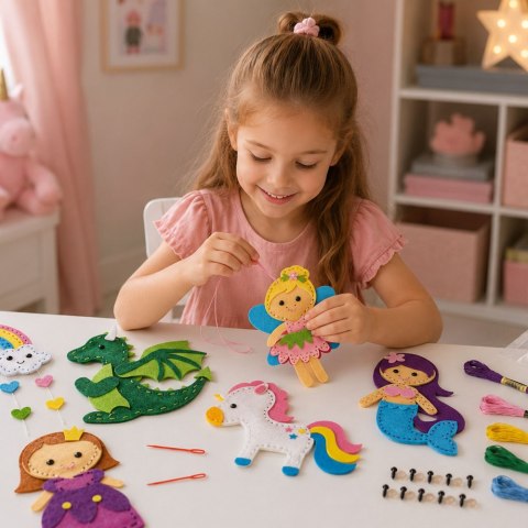 LEAN Toys Zestaw Kreatywny Pluszaki Do Szycia Filcowe Baśniowa Kraina DIY 6 szt.