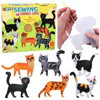 LEAN Toys Zestaw Kreatywny Pluszaki Do Szycia Filcowe Maskotki Kotki DIY 6 szt.