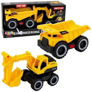 LEAN Toys Zestaw Pojazdów Budowlanych Koparka Wywrotka Ruchome Światła Dźwięki Żółte