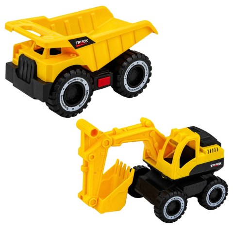 LEAN Toys Zestaw Pojazdów Budowlanych Koparka Wywrotka Ruchome Światła Dźwięki Żółte