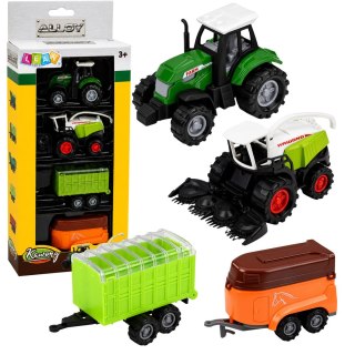 LEAN Toys Zestaw Pojazdów Rolniczych Traktor Sieczkarnia Przyczepy 1:68 4 szt.